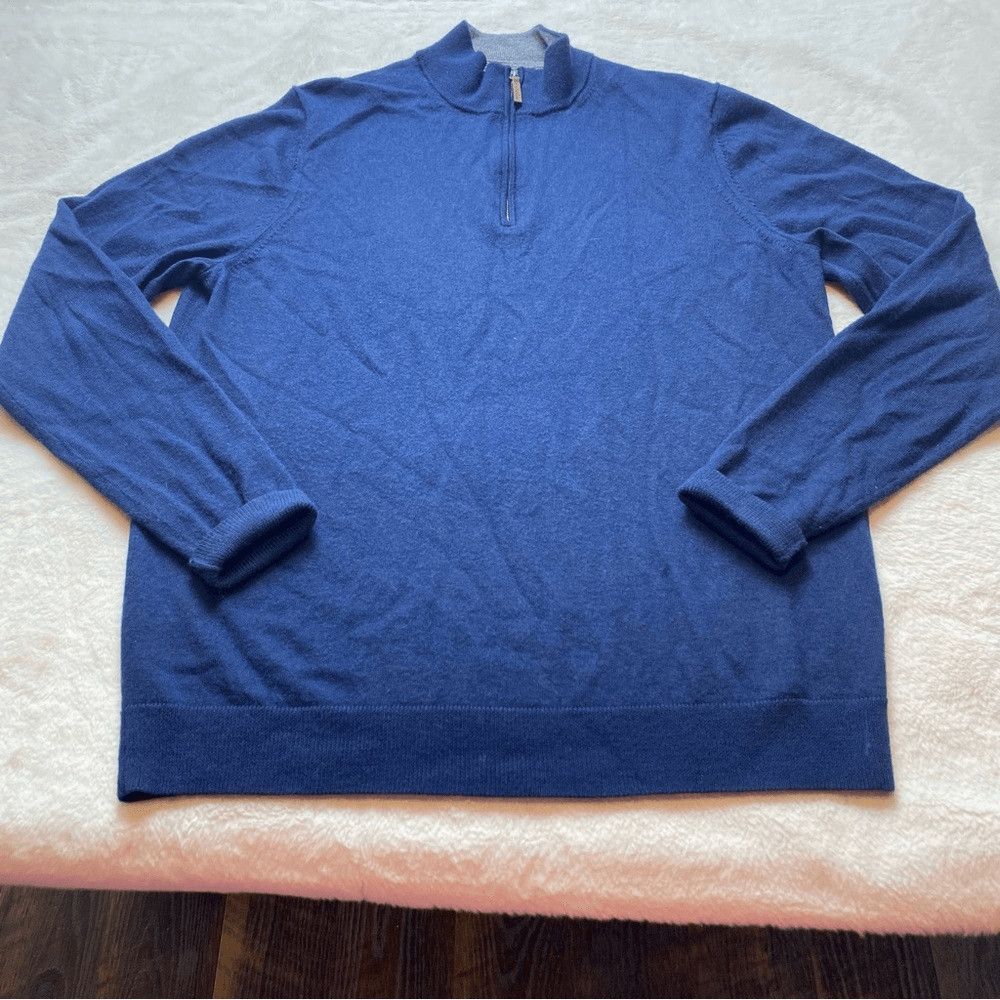 Nordstrom Men's Shop Merino Wool 1/4 Zip Sweater XLT Blue Mock Neck